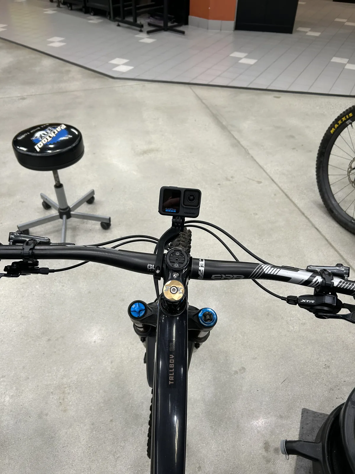 GoPro bar mount — the rider-facing pose capture.